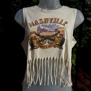 Recycle Threads Fringe Nashville Music Festival Top Size S Cropped Double Sided